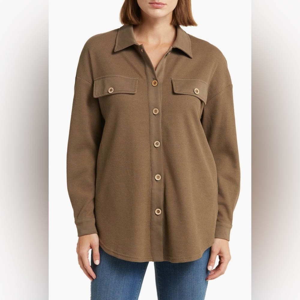 Waffle Knit Shirt Jacket
